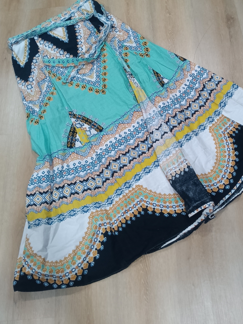 Ashley Stewart Turquoise, Black & Yellow Geometric Maxi Skirt